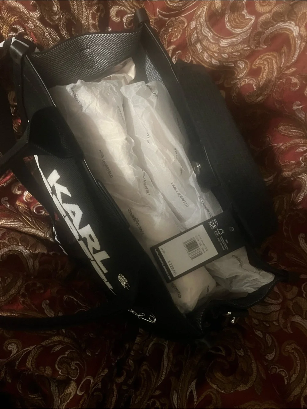 Karl Lagerfeld Black Tote with White Logo and Branded Strap